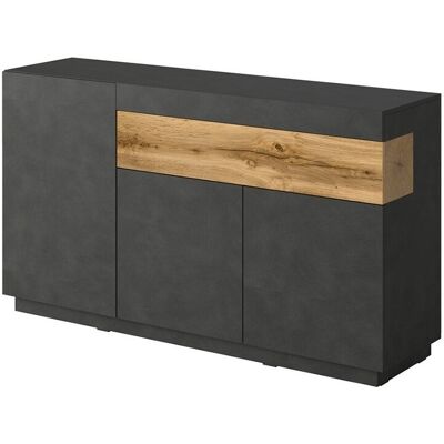 MEUBLORAMA Buffet, Sideboard, Enfilade Kiles Mit Drei Türen Und Einer Schublade. Farbe Anthrazitgrau Und Eichenholz. Designstil. MEUBLORAMA Buffet, Sideboard, Enfilade Kiles Mit Drei Türen Und Einer Schublade. Farbe Anthrazitgrau Und Eichenholz. Designstil.