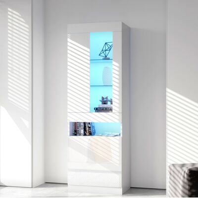 COVREO Vitrine 50x40x180 Cm Weiß In Hochglanz Und Betonoptik Mit Led-beleuchtung Und Stauraum COVREO Vitrine 50x40x180 Cm Weiß In Hochglanz Und Betonoptik Mit Led-beleuchtung Und Stauraum