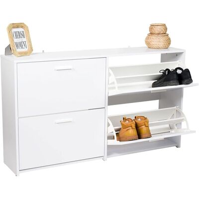 Schuhschrank Mit 4 Klappen, Schuhkipper Freistehend, Schuhkommode Schuhablage Weiss - Costway Schuhschrank Mit 4 Klappen, Schuhkipper Freistehend, Schuhkommode Schuhablage Weiss - Costway