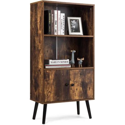 Costway - Bücherschrank Mit 2 Türen, Bücherregal Holz, Standregal Vintage, Holzregal Braun, Aufbewahrungsregal 60x30x120cm Costway - Bücherschrank Mit 2 Türen, Bücherregal Holz, Standregal Vintage, Holzregal Braun, Aufbewahrungsregal 60x30x120cm