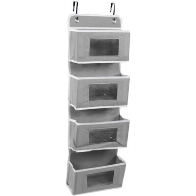HEAT Hängender Kleiderschrank-organizer, Mehrlagig, Hohe Tragfähigkeit, Vliesstoff, Türhänger, Mit 2 Haken, Grau, 4 Fächer HEAT Hängender Kleiderschrank-organizer, Mehrlagig, Hohe Tragfähigkeit, Vliesstoff, Türhänger, Mit 2 Haken, Grau, 4 Fächer
