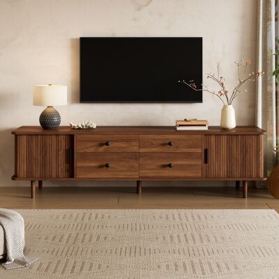 NMONET Tv-lowboard 165 Cm Im Landhausstil, Mit 4 Schubladen, 2 Schiebetüren, Viel Stauraum Und Abgerundeten Kanten, Nussbaum NMONET Tv-lowboard 165 Cm Im Landhausstil, Mit 4 Schubladen, 2 Schiebetüren, Viel Stauraum Und Abgerundeten Kanten, Nussbaum
