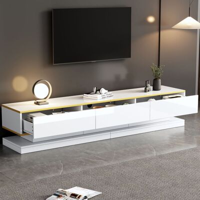 SANS MARQUE 200 Fernsehschrank, Lowboard Mit 3 Schubladen, Hochglanz-tv-ständer,wohnzimmerschrank Mit Großem Stauraum, Warmweißer Tv-tisch Mit Goldener Kante,standfernsehschrank – Gesamtgröße 200×40×40 Cm, Die Wa SANS MARQUE 200 Fernsehschrank, Lowboard Mit 3 Schubladen, Hochglanz-tv-ständer,wohnzimmerschrank Mit Großem Stauraum, Warmweißer Tv-tisch Mit Goldener Kante,standfernsehschrank – Gesamtgröße 200×40×40 Cm, Die Wa