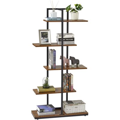 MONDEER Meerveil Bücherregal, Standregal, 5 Lagiges Asymmetrisches Split-level Lagerregal, 74x28x144.5cm, Braun MONDEER Meerveil Bücherregal, Standregal, 5 Lagiges Asymmetrisches Split-level Lagerregal, 74x28x144.5cm, Braun