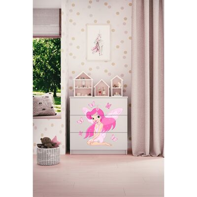 Kocot Kids Weiße 3-Schubladen-Kommode - Babyfee Schmetterling - Kindermöbel Kocot Kids Weiße 3-Schubladen-Kommode - Babyfee Schmetterling - Kindermöbel