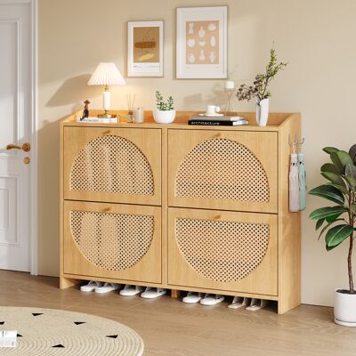 SANS MARQUE 120×24×90 Cm Modern Schuhschrank Schuhregal, Mit 8 Fächern, Mit 2 Haken,kann In Fluren, Türen, Wohnzimmern Und Büros Aufgestellt Werden,mdf, Schranktüren Aus Korbgeflecht,naturholzfarbe – Mit Gesamtab SANS MARQUE 120×24×90 Cm Modern Schuhschrank Schuhregal, Mit 8 Fächern, Mit 2 Haken,kann In Fluren, Türen, Wohnzimmern Und Büros Aufgestellt Werden,mdf, Schranktüren Aus Korbgeflecht,naturholzfarbe – Mit Gesamtab