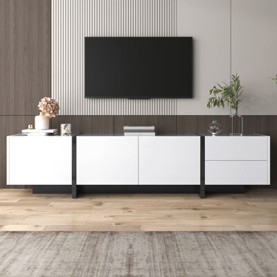 SANS MARQUE Tv-schrank, Lowboard Panel Mit Farbblockierten Beinen In Hochglanz-weiß Und Schwarz, Mit Türen Und Schubladen, Türen Mit Regalen. Einfaches Liniendesign. – Hochglänzende Oberfläche Tauchen Sie Ein In SANS MARQUE Tv-schrank, Lowboard Panel Mit Farbblockierten Beinen In Hochglanz-weiß Und Schwarz, Mit Türen Und Schubladen, Türen Mit Regalen. Einfaches Liniendesign. – Hochglänzende Oberfläche Tauchen Sie Ein In