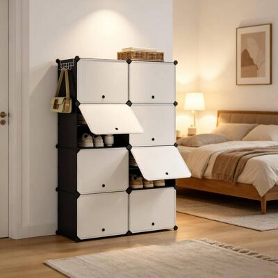 COVREO Schuhregal 36,5x94x144 Cm Schwarz Aus Abs, Metall Und Pp Mit Diy-montage Und Großer Kapazität COVREO Schuhregal 36,5x94x144 Cm Schwarz Aus Abs, Metall Und Pp Mit Diy-montage Und Großer Kapazität