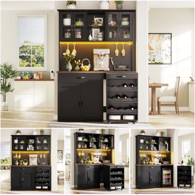 KELLANY 140cm Küchenschrank Mit Rollwagen, Hochschrank Mit Led-beleuchtung, Pantryschrank Mit Weinglasregal & Weinregal, Beleuchteter Sideboard Schrank Für Wohnzimmer, Esszimmer KELLANY 140cm Küchenschrank Mit Rollwagen, Hochschrank Mit Led-beleuchtung, Pantryschrank Mit Weinglasregal & Weinregal, Beleuchteter Sideboard Schrank Für Wohnzimmer, Esszimmer