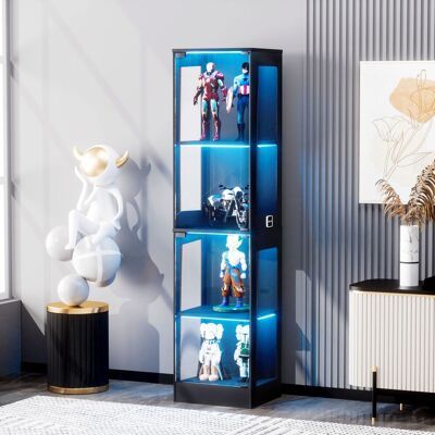 KELLANY Vierstöckige Glasvitrine Mit Stauraum, Led-beleuchtung, Glastüren Und Intelligenten Sensoren. Als Staubdichte Glasvitrine Für Wohnzimmer, Schlafzimmer Und Büros Geeignet. Schwarz.4035165cm KELLANY Vierstöckige Glasvitrine Mit Stauraum, Led-beleuchtung, Glastüren Und Intelligenten Sensoren. Als Staubdichte Glasvitrine Für Wohnzimmer, Schlafzimmer Und Büros Geeignet. Schwarz.4035165cm