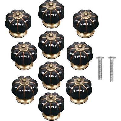 OEM Set Mit 10 Vintage-türknöpfen Aus Keramik In Kürbisform Für Schrank, Schublade, Garderobe, Wohnaccessoires – Schwarz OEM Set Mit 10 Vintage-türknöpfen Aus Keramik In Kürbisform Für Schrank, Schublade, Garderobe, Wohnaccessoires – Schwarz