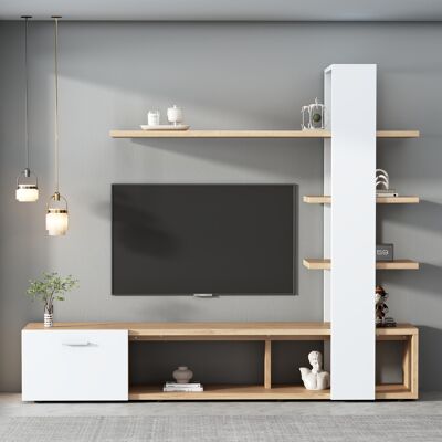 SANS MARQUE Home Wohnzimmer-wandschrank, Wohnzimmermöbel-set 180×33,5×151,5 Cm, Geeignet Für Fernseher Unter 60 Zoll, Modernes Eichenweiß Tv-schrank,lowboard,tv Wohnwand Set,wohnzimmer Möbel Set – Die Holzfarbe V SANS MARQUE Home Wohnzimmer-wandschrank, Wohnzimmermöbel-set 180×33,5×151,5 Cm, Geeignet Für Fernseher Unter 60 Zoll, Modernes Eichenweiß Tv-schrank,lowboard,tv Wohnwand Set,wohnzimmer Möbel Set – Die Holzfarbe V