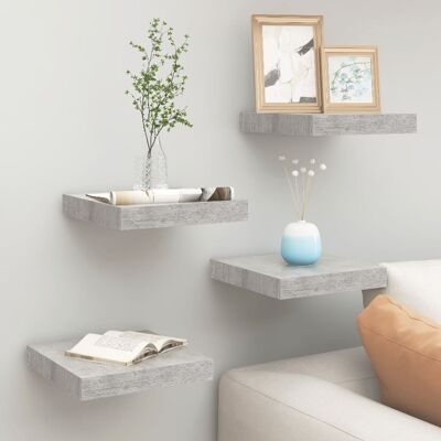 vidaXL 4x Schwebende Wandregale Beton Grau MDF Bücherregal Wandbrett CD Regal - Wandregale vidaXL 4x Schwebende Wandregale Beton Grau MDF Bücherregal Wandbrett CD Regal - Wandregale