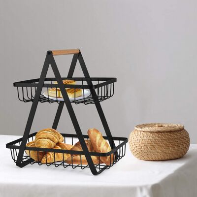 HEAT Aufbewahrungskorb Aus Eisen Und Holz, 2 Ebenen, Herausnehmbarer Einlegeboden Für Obst Und Gemüse, Ideal Für Wohnzimmer, Küche Oder Büro (schwarz). HEAT Aufbewahrungskorb Aus Eisen Und Holz, 2 Ebenen, Herausnehmbarer Einlegeboden Für Obst Und Gemüse, Ideal Für Wohnzimmer, Küche Oder Büro (schwarz).