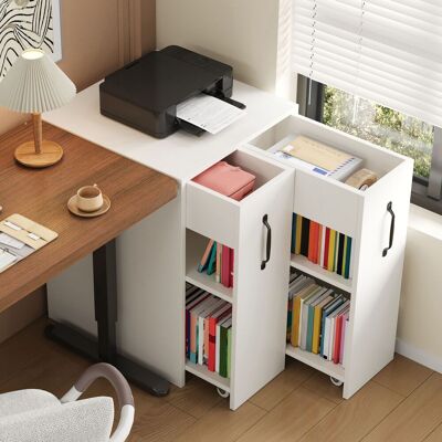 OEM Kleines Bücherregal Auf Rollen 52x50x75cm Mit Schubladen Umkehrbar Nachttisch Weiß OEM Kleines Bücherregal Auf Rollen 52x50x75cm Mit Schubladen Umkehrbar Nachttisch Weiß