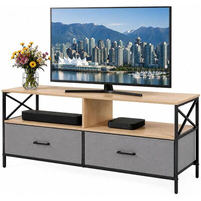 Relaxdays Tv Lowboard, Hxbxt: 50 X 120 X 40 Cm, 2 Schubladen & Ablagen, Mdf, Metall, Stoff, Fernsehtisch, Greige/schwarz Relaxdays Tv Lowboard, Hxbxt: 50 X 120 X 40 Cm, 2 Schubladen & Ablagen, Mdf, Metall, Stoff, Fernsehtisch, Greige/schwarz