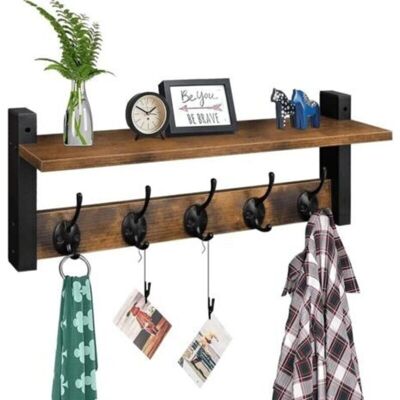 OEM Wandregal Mit Haken, Wandgarderobe Mit Stiften, Hängegarderobe Für Den Eingangsbereich, Regal Aus Holz Und Eisen Für Bad, Flur, Schlafzimmer, Retro-farbe OEM Wandregal Mit Haken, Wandgarderobe Mit Stiften, Hängegarderobe Für Den Eingangsbereich, Regal Aus Holz Und Eisen Für Bad, Flur, Schlafzimmer, Retro-farbe