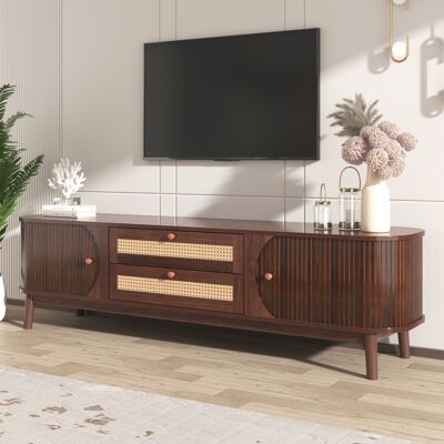 SANS MARQUE Tv-schrank-natürlicher Holz-blend Tv-schrank Mit Türen Und Schubladen. Tv-ständer Mit Rattanseiten. Aufbewahrungslösung, Natürlicher Landhausstil – Unsere Rattan-tv-schränke Mit Türen Und Schubladen V SANS MARQUE Tv-schrank-natürlicher Holz-blend Tv-schrank Mit Türen Und Schubladen. Tv-ständer Mit Rattanseiten. Aufbewahrungslösung, Natürlicher Landhausstil – Unsere Rattan-tv-schränke Mit Türen Und Schubladen V