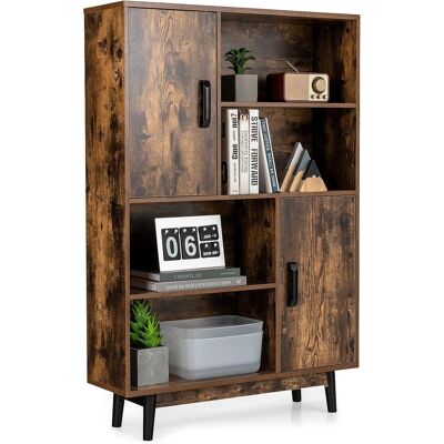 Costway - Bücherschrank Mit 2 Türen Und 4 Offene Regale, Bücherregal Holz, Standregal Holzregal Aufbewahrungsregal Für Wohnzimmer, Arbeitszimmer 80x24x120cm Kaffee Costway - Bücherschrank Mit 2 Türen Und 4 Offene Regale, Bücherregal Holz, Standregal Holzregal Aufbewahrungsregal Für Wohnzimmer, Arbeitszimmer 80x24x120cm Kaffee