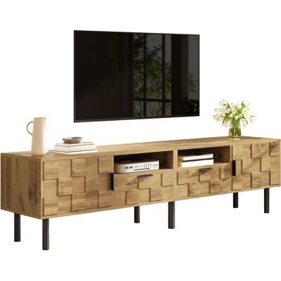 SANS MARQUE Mosaik-tv-schrank,tv-lowboard, 2-türig Mit 2 Schubladen, Wohnzimmer Medienkommode, Holzoptik, Spanplatte, Metallfüße, 2 Offene Fächer – Kunstvolles Mosaik-design Mit Hoher Wiedererkennbarkeit, Multifu SANS MARQUE Mosaik-tv-schrank,tv-lowboard, 2-türig Mit 2 Schubladen, Wohnzimmer Medienkommode, Holzoptik, Spanplatte, Metallfüße, 2 Offene Fächer – Kunstvolles Mosaik-design Mit Hoher Wiedererkennbarkeit, Multifu