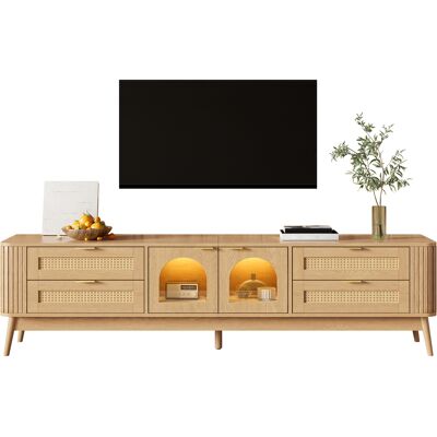 SANS MARQUE Tv-schrank Mit Gewölbten Einscheibensicherheitsglas-türen, Sideboard Mit Per App Steuerbarer Led-beleuchtung, Wohnzimmer Staurschrank Aus Spanplatte Mit Massivholzbeinen, Fernsehschrank Mit Vier Schub SANS MARQUE Tv-schrank Mit Gewölbten Einscheibensicherheitsglas-türen, Sideboard Mit Per App Steuerbarer Led-beleuchtung, Wohnzimmer Staurschrank Aus Spanplatte Mit Massivholzbeinen, Fernsehschrank Mit Vier Schub