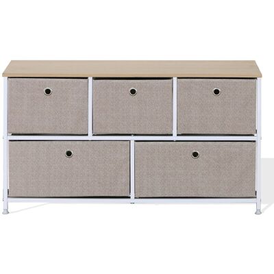 Mobili Rebecca - Rebecca Mobili Niedriger Schubladenschrank Mit 5 Schubladen Aus Metall Und Weiß-beigefarbenem Stoff Mobili Rebecca - Rebecca Mobili Niedriger Schubladenschrank Mit 5 Schubladen Aus Metall Und Weiß-beigefarbenem Stoff