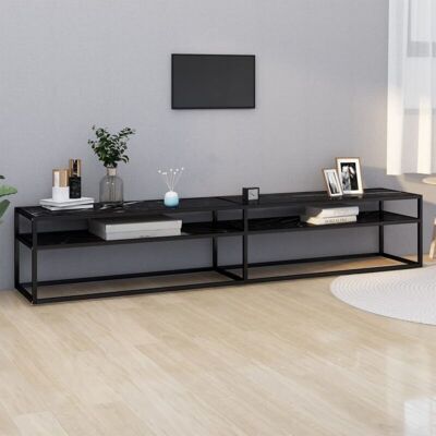 Vidaxl - Tv-schrank Schwarz Marmor-optik 220x40x40,5 Cm Hartglas Vidaxl - Tv-schrank Schwarz Marmor-optik 220x40x40,5 Cm Hartglas