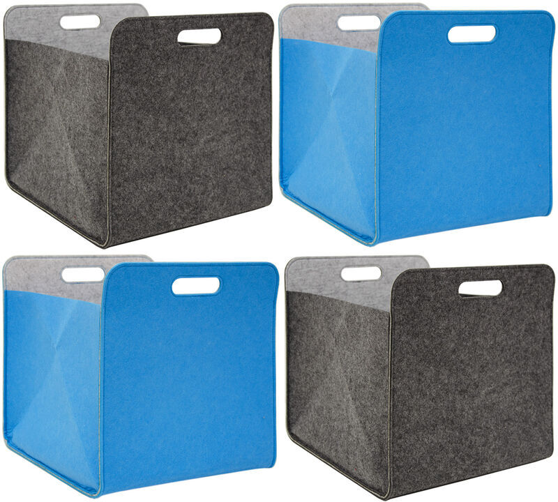 Dunedesign Set 4 Felt Storage Boxes 33x33x38cm Kallax Basket Ikea Shelf Insert Grey Blue - grau