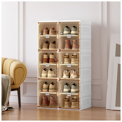 Portable Shoe cabinet Living Room,Stackable Storage Organizer Cabinet with Doors and Shelves,Shoe Box for Closet,Form2 Okwish Weiß