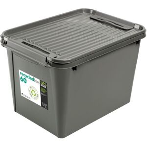 Plast1 - Aufbewahrungsbox Recycled Deckel 60L Grau Allzweck Rollenbox Spielzeugkiste