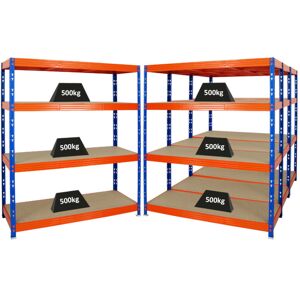 PROREGAL - REGALE GÜNSTIG KAUFEN Mega Deal 4x Profi Schwerlastregal Rhino HxBxT 180x160x60cm 4 Spanplatten-Ebenen 8mm Fachlast 500kg Blau-Orange - Blau/Orange