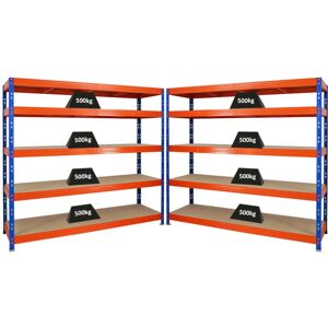 PROREGAL - REGALE GÜNSTIG KAUFEN Mega Deal 2x Profi Schwerlastregal Rhino HxBxT 180x200x60cm 5 Spanplatten-Ebenen 8mm Fachlast 500kg Blau/Orange - Blau/Orange