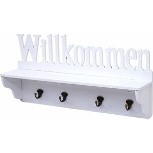 Neuwertig] Wandgarderobe HHG 628 Willkommen, Garderobe Regal, 4 Haken massiv 30x60x13cm weiß - white