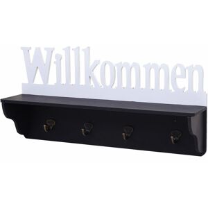 [NEUWERTIG] Wandgarderobe HHG-628 Willkommen, Garderobe Regal, 4 Haken massiv 30x60x13cm schwarz/weiß - black