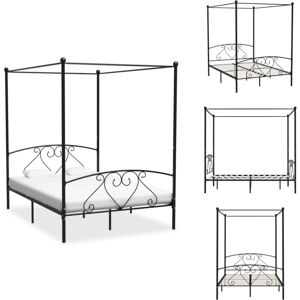 VIDAXL Himmelbett-gestell Schwarz Metall 140 X 200 Cm - Himmelbett Gestell - Metallbettrahmen - Doppelbett Rahmen - Schwarzes Bett - Schlafzimmer Dekoration VIDAXL Himmelbett-gestell Schwarz Metall 140 X 200 Cm - Himmelbett Gestell - Metallbettrahmen - Doppelbett Rahmen - Schwarzes Bett - Schlafzimmer Dekoration