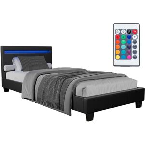 Juskys Polsterbett Verona – Bettgestell mit LED-Beleuchtung, Lattenrost & Kopfteil – Bett aus Holz & Kunstleder – Jugendbett 90 x 200 cm in Schwarz Juskys Polsterbett Verona – Bettgestell mit LED-Beleuchtung, Lattenrost & Kopfteil – Bett aus Holz & Kunstleder – Jugendbett 90 x 200 cm in Schwarz