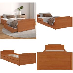VIDAXL Massivholzbett Mit Schubladen Honigbraun Kiefer 90x200 Cm - Holzbettwäsche - Kiefernbett - Doppelbett - Einzelbett - Holzrahmen - Home & Living VIDAXL Massivholzbett Mit Schubladen Honigbraun Kiefer 90x200 Cm - Holzbettwäsche - Kiefernbett - Doppelbett - Einzelbett - Holzrahmen - Home & Living