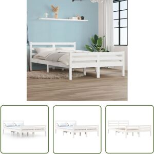 The Living Store - Massivholzbett Weiß 135x190 Cm - Holzbett - Doppelbett - Massivholzbette - Kiefernbett - Weißes Bett The Living Store - Massivholzbett Weiß 135x190 Cm - Holzbett - Doppelbett - Massivholzbette - Kiefernbett - Weißes Bett