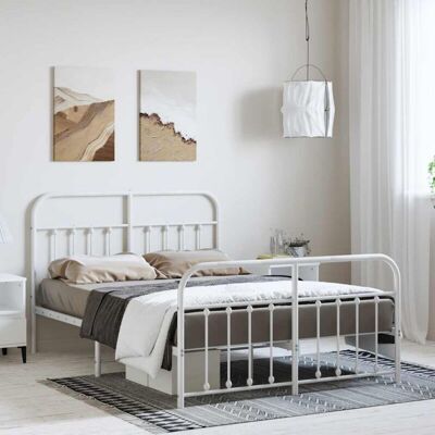 vidaXL Metallbett Weiß 135x190 cm mit Kopf- und Fußteil - Bettart vidaXL Metallbett Weiß 135x190 cm mit Kopf- und Fußteil - Bettart