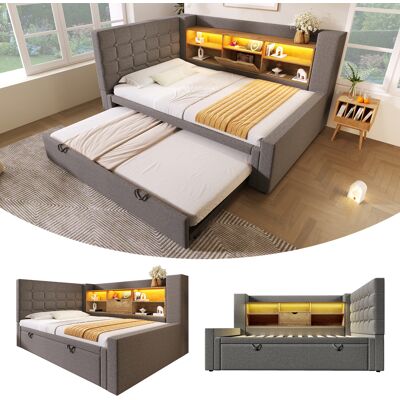 SANS MARQUE Polsterbett Bett – 214x107x88 Cm – 62.1 Kg – Aus Metall – Grau – 90x200 Cm Mit Ausziehbett 90x190 – Und Led-beleuchtung – Beidseitig Montierbar SANS MARQUE Polsterbett Bett – 214x107x88 Cm – 62.1 Kg – Aus Metall – Grau – 90x200 Cm Mit Ausziehbett 90x190 – Und Led-beleuchtung – Beidseitig Montierbar