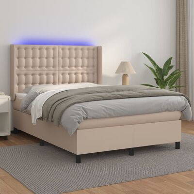 VIDAXL Bett mit LED-Lichtern - Taschenfederkernmatratze - Cappuccino VIDAXL Bett mit LED-Lichtern - Taschenfederkernmatratze - Cappuccino