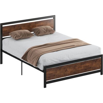 OEM Doppelbett Aus Stahl Und Mdf Mit Lattenrost Und Kopfteil In Rustikalem Braun OEM Doppelbett Aus Stahl Und Mdf Mit Lattenrost Und Kopfteil In Rustikalem Braun