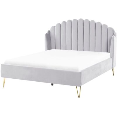 Beliani Bett Modell AMBILLOU - Hellgrau Samtstoff Doppelbett Beliani Bett Modell AMBILLOU - Hellgrau Samtstoff Doppelbett