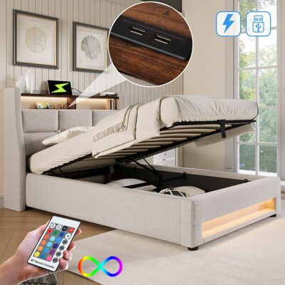 SANS MARQUE Polsterbett – 210x95x117 Cm – 41 Kg – Aus Leinen – Modernes Design Im Vintage-look – Led-beleuchtung: Die Led-beleuchtung – Modell B SANS MARQUE Polsterbett – 210x95x117 Cm – 41 Kg – Aus Leinen – Modernes Design Im Vintage-look – Led-beleuchtung: Die Led-beleuchtung – Modell B