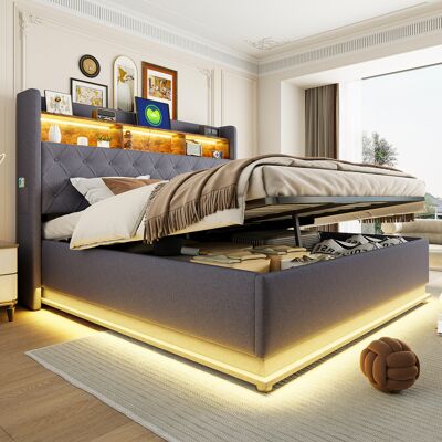 SANS MARQUE Led-polsterbett – 214x186x113 Cm – 54 Kg – Aus Gepolstert – Mehrfarbige Led-leuchten – Praktischer Usb-ladeanschluss – Mehrere – 180x200 Cm SANS MARQUE Led-polsterbett – 214x186x113 Cm – 54 Kg – Aus Gepolstert – Mehrfarbige Led-leuchten – Praktischer Usb-ladeanschluss – Mehrere – 180x200 Cm