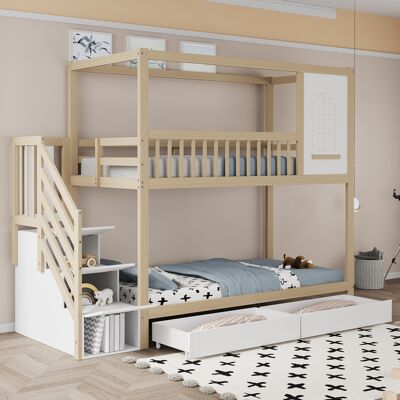 SANS MARQUE Etagenbett Kinderbett – 252x96x192 Cm – 79 Kg – Aus Holz – Mit 2 Schubladen – Einzigartig Gestyltes Etagenbett – Sicherheitsleiter Mit Ablageschublade SANS MARQUE Etagenbett Kinderbett – 252x96x192 Cm – 79 Kg – Aus Holz – Mit 2 Schubladen – Einzigartig Gestyltes Etagenbett – Sicherheitsleiter Mit Ablageschublade