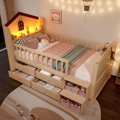 SANS MARQUE Halbhohes Bett – 214x124,5x120 Cm – 62.5 Kg – Aus Kiefer – Mit 4 Schubladen – Led-beleuchtung: Die Integrierte – Großzügiger Stauraum – Ohne Matratze SANS MARQUE Halbhohes Bett – 214x124,5x120 Cm – 62.5 Kg – Aus Kiefer – Mit 4 Schubladen – Led-beleuchtung: Die Integrierte – Großzügiger Stauraum – Ohne Matratze
