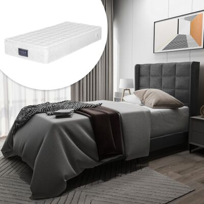 ROPILLY Polsterbett 90x200 Cm Komplettset Mit Taschenfederkernmatratze H3 Und Lattenrost, Einzelbett Mit Gepolstertem Kopfteil, Stoffbett In Grau Leinenoptik ROPILLY Polsterbett 90x200 Cm Komplettset Mit Taschenfederkernmatratze H3 Und Lattenrost, Einzelbett Mit Gepolstertem Kopfteil, Stoffbett In Grau Leinenoptik