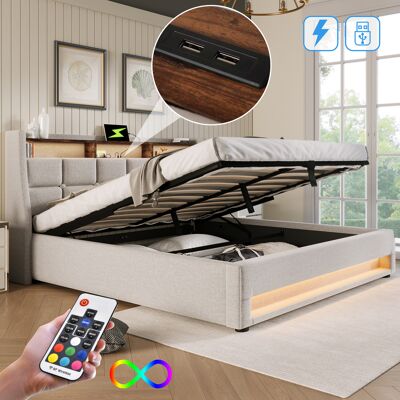 SANS MARQUE Polsterbett – 210x145x117 Cm – 51 Kg – Aus Leinen – Modernes Design Im Vintage-look – Led-beleuchtung: Die Led-beleuchtung – Modell B SANS MARQUE Polsterbett – 210x145x117 Cm – 51 Kg – Aus Leinen – Modernes Design Im Vintage-look – Led-beleuchtung: Die Led-beleuchtung – Modell B