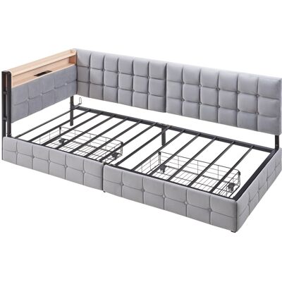 MODENUIT Kapitales Sofa-bett 90 X 200 Cm Grau Mit 2 Schubladen, Led Und Usb-c-anschlüssen MODENUIT Kapitales Sofa-bett 90 X 200 Cm Grau Mit 2 Schubladen, Led Und Usb-c-anschlüssen